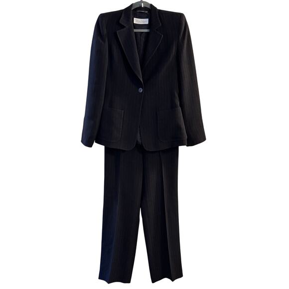 Max Mara Made in Italy Pinstriped Blazer and Pant Suit Set Navy Blue - Picture 1 of 10